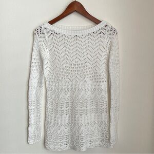 Caché White Crochet Sweater XS Boho Chic Knit Top